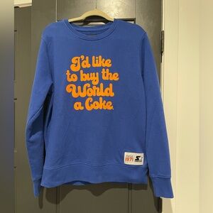 I’d Like to Buy the World a Coke Blue Vintage Style Sweatshirt Sz L Gently Worn